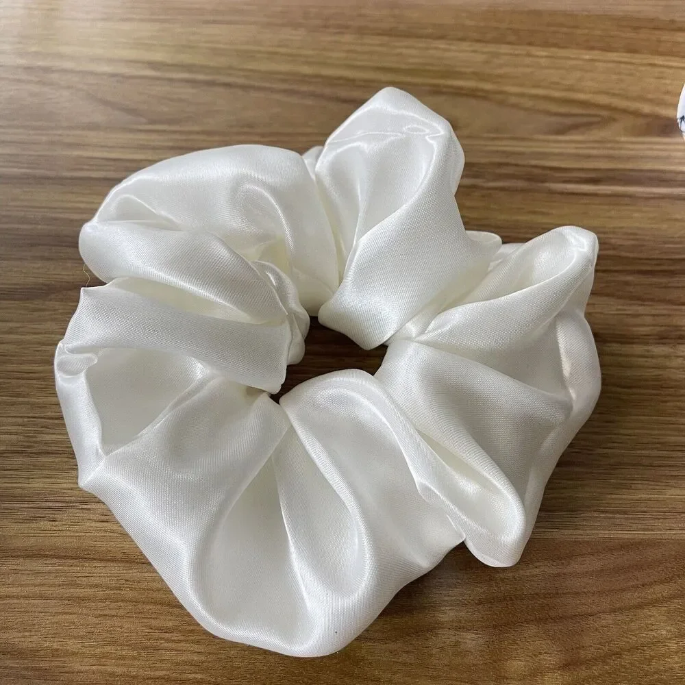New Women White Satin Scrunchie Single Hair Tie XLarge